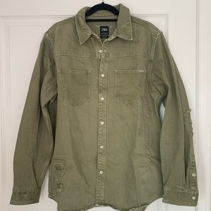 Zara Green Denim Button Down